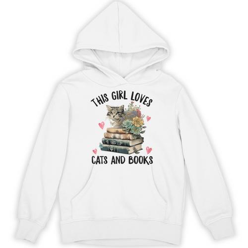 This Girl Loves Cats And Books Cat Watercolor Unisex Hoodie - Bookorys AU