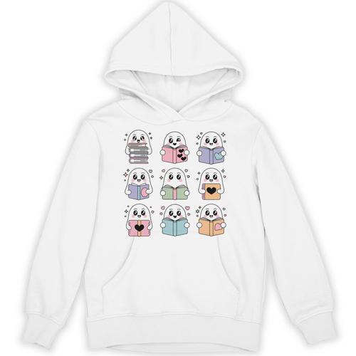 Halloween Ghosts Reading Books Pattern Spooky Kawaii Anime Unisex Hoodie - Bookorys