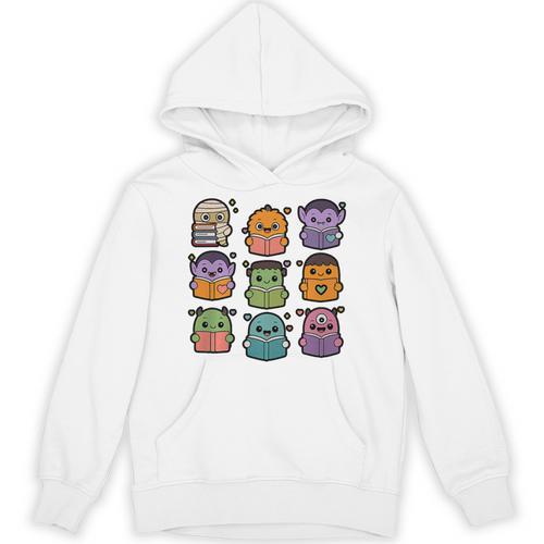 Halloween Monsters Reading Books Pattern Spooky Kawaii Anime Premium Tri-Blend Unisex Hoodie - Bookorys