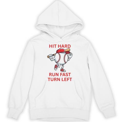 Hit Hard Run Fast Turn Left Baseball Player Premium Tri-Blend Unisex Hoodie - Sportilla