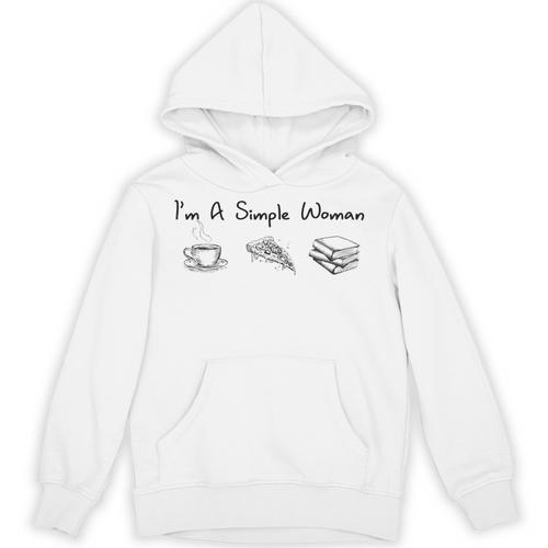 I'm A Simple Woman Coffee Pizza Books Reader Reading Teacher Unisex Hoodie - Bookorys CA