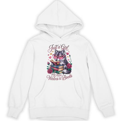 Just A Girl Who Loves Books And Wolves Librarian Teacher Unisex Hoodie - Bookorys UK