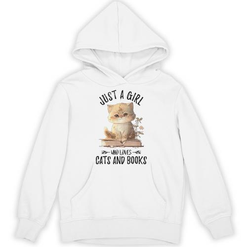 Just A Girl Who Loves Cats And Books Kitties Pet Art Lover Unisex Hoodie - Bookorys AU