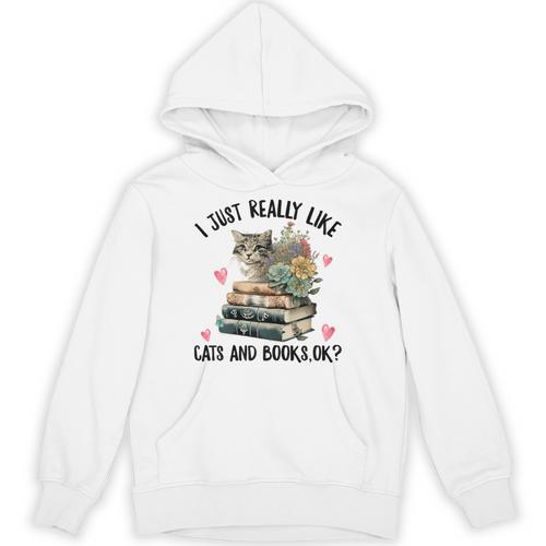 I Just Really Like Cats And Books Cat Watercolor Unisex Hoodie - Bookorys AU