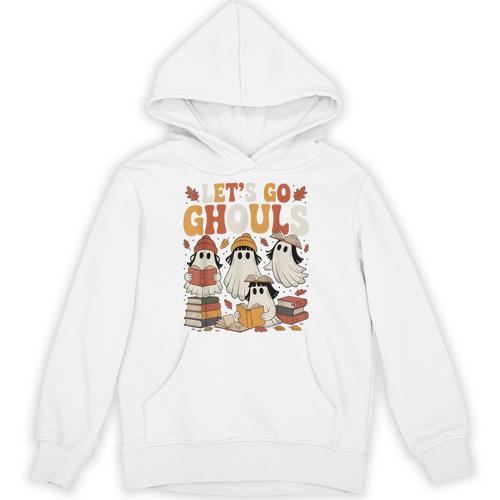 Let’s Go Ghouls Cozy Girly Ghosts Halloween Fall Book Lovers Unisex Hoodie - Bookorys
