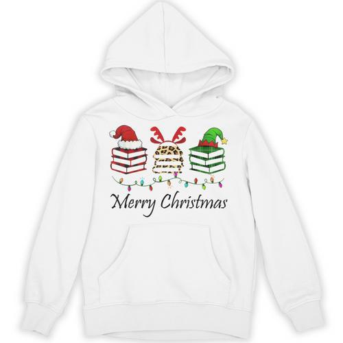 Librarian Merry Christmas Books Santa Hat Reindeer Elf Xmas Unisex Hoodie - Bookorys DE