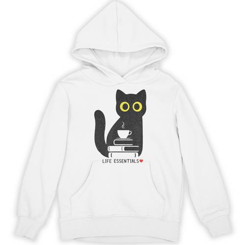 Life Essentials Witty Grungy Noisy Book Tea And Cat Unisex Hoodie - Bookorys CA