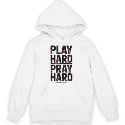 Play Hard Pray Hard Youth Boy Christian Baseball Jesus Unisex Hoodie - Sportilla
