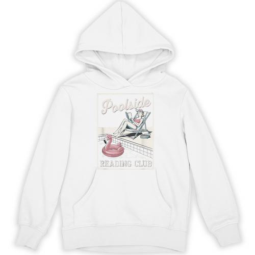 Poolside Reading Club Books Flamingo Swim Pool Inflatable Unisex Hoodie - Bookorys DE