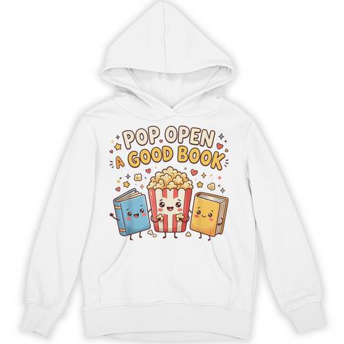 Pop Open A Good Book For School Librarian Popcorn Unisex Hoodie - Bookorys DE