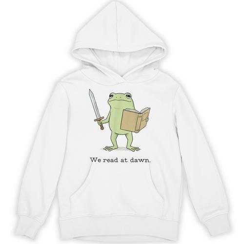 We Read At Dawn Bookish Frog Reading Unisex Hoodie - Bookorys