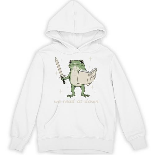 We Read At Dawn Vintage Frog Reading Book Frog Meme Unisex Hoodie - Bookorys