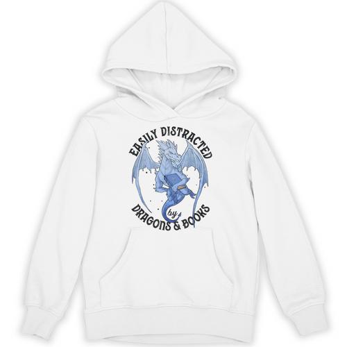 Reading Easily Distracted By Dragons & Books Lover Bookworm Unisex Hoodie - Bookorys AU