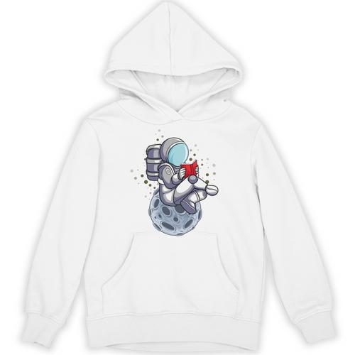 Reading Read Books Reader Nerd Cartoon Astronaut Moon Unisex Hoodie - Bookorys UK