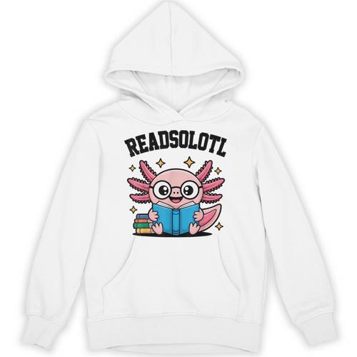 Readsolotl Pink Kawaii Axolotl Book Lover Reading Unisex Hoodie - Bookorys CA