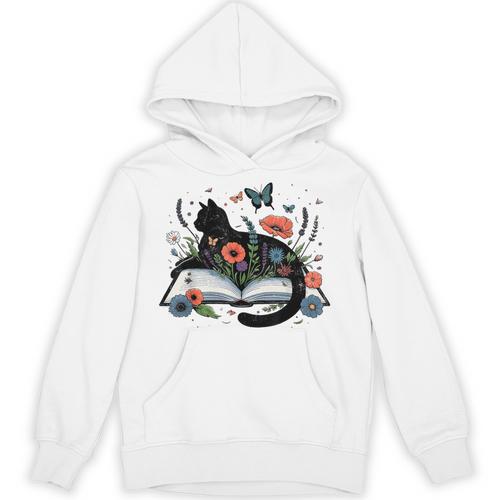Retro Cute Cat Floral Book Librarian Vintage Floral Cat Book Unisex Hoodie - Bookorys