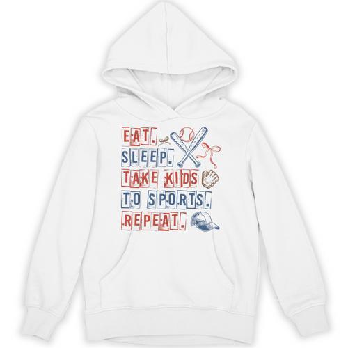 Retro Eat Sleep Take Kids To Sports Repeat Game Day Baseball Unisex Hoodie - Sportilla