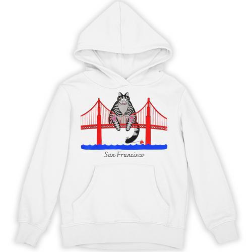 San Francisco Cat Golden Gate Bridge Book Lover Vintage Unisex Hoodie - Bookorys AU