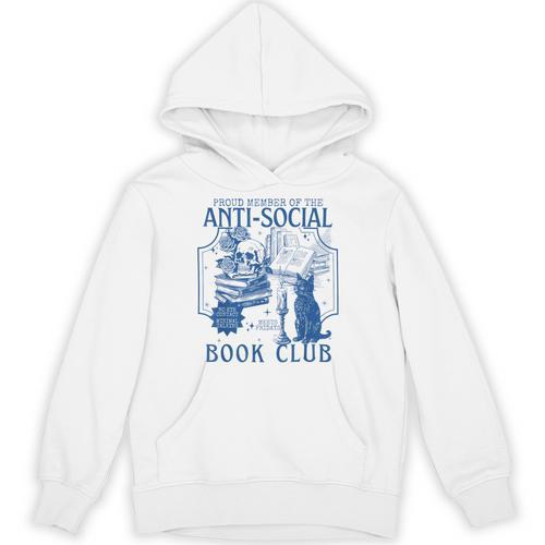 Sarcastic Anti Social Book Club Cat Skull Book Lover Unisex Hoodie - Bookorys AU