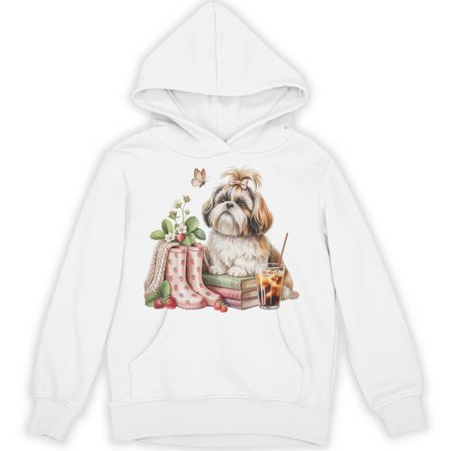 Shih Tzu Dog Garden Collections Books And Strawberries Unisex Hoodie - Bookorys DE