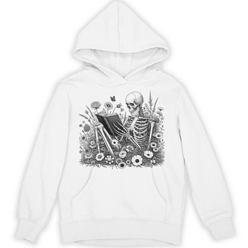 Skeleton Reading Book Floral Bookish Aesthetic Book Lover Unisex Hoodie - Bookorys