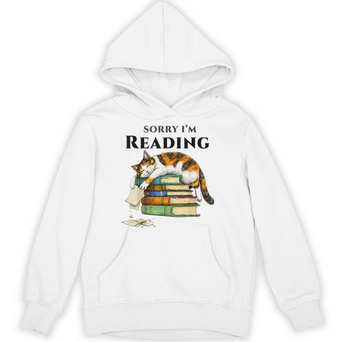 Sorry I'm Reading Calico Cat Book Lover Unisex Hoodie - Bookorys AU