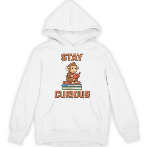 Stay Curious Monkey Reading Kids Book Lover Jungle Animal Unisex Hoodie - Bookorys
