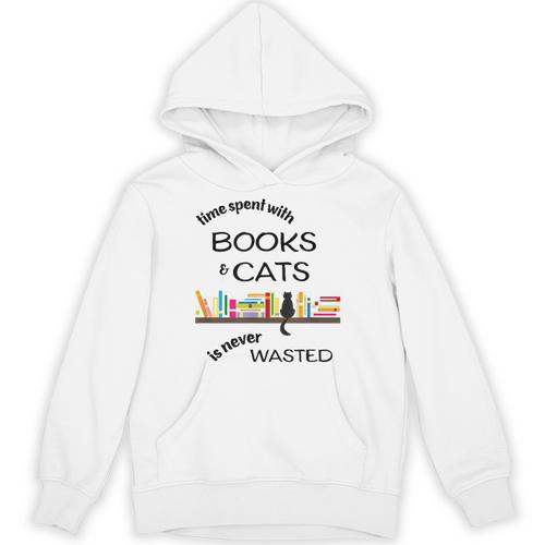 Time Spent With Books & Cats Is Never Wasted Unisex Hoodie - Bookorys AU