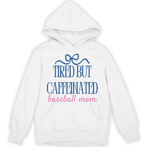 Tired But Caffeinated Baseball Mom Trendy Tired Baseball Mom Unisex Hoodie - Sportilla