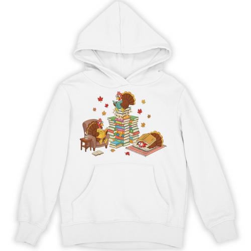 Turkey Reading Books Fall Librarian Book Lover Teacher Kids Unisex Hoodie - Bookorys
