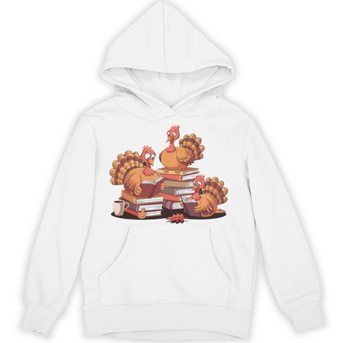Turkey Reading Books Fall Thanksgiving Teacher Book Lovers Unisex Hoodie - Bookorys