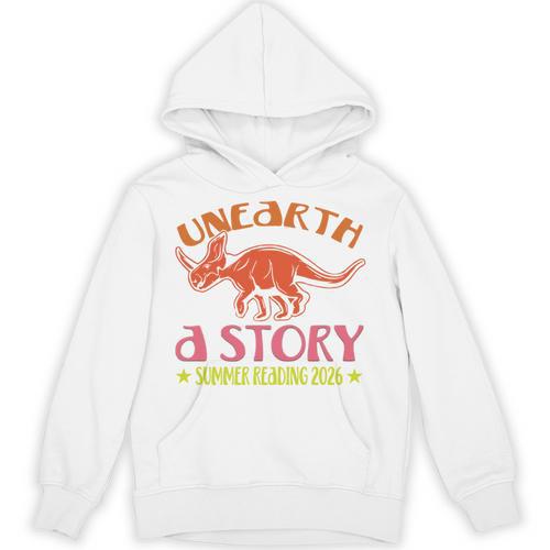 Unearth a Story Summer Reading 2026 Triceratops Dino Book Unisex Hoodie - Bookorys