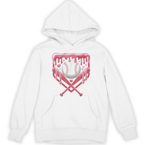 Valentines Baseball Boys Ice Cream Drip Heart Youth Kids Unisex Hoodie - Sportilla