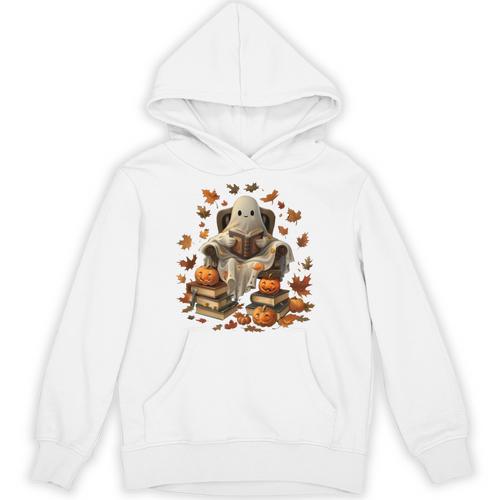 Vintage Ghost Book Reading Pumpkin Gothic Halloween Teachers Unisex Hoodie - Bookorys