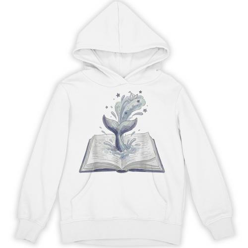 Whale Watching Dive Into Reading Open Book Watercolor Kids Unisex Hoodie - Bookorys