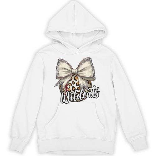 Wildcats Baseball Leopard Print Coquette Bow Mascot Game Day Unisex Hoodie - Sportilla