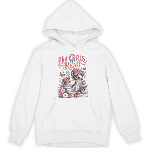 Women's Hot Girls Reader Floral Book Lover Cute Skeleton Reading Unisex Hoodie - Bookorys DE