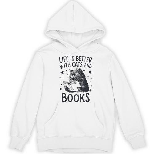 Women's Life Is Better With Cats And Books Cat Unisex Hoodie - Bookorys