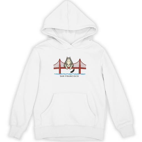 Women's San Franciscos Cat Golden Gates Bridge Cat Reading Books Unisex Hoodie - Bookorys AU