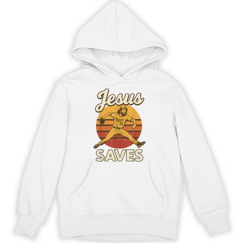 Youth Boy Baseball Jesus Saves Christian Baseball Religious Unisex Hoodie - Sportilla