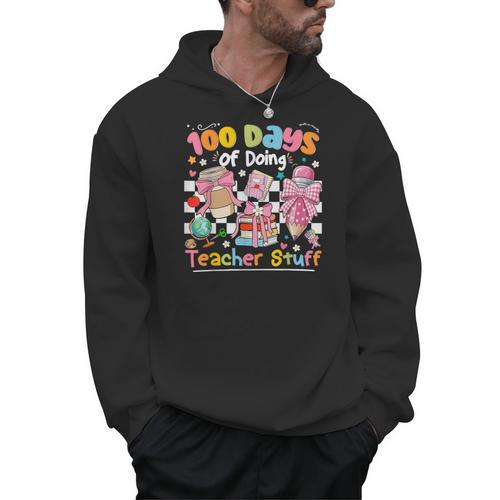 100th Day Of School Teacher 100 Days Coffee Books Men Hoodie - Bookorys