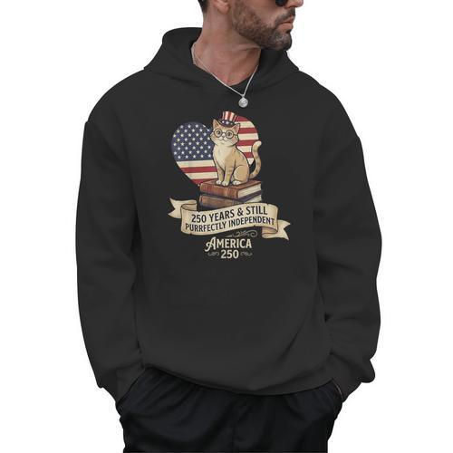 250 Anniversary USA Shirt Book Cute Cat 4th Of July Men Hoodie - Bookorys AU