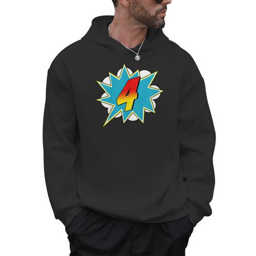 4-4th Birthday Superhero Four Years Old Comic Book Men Hoodie - Bookorys