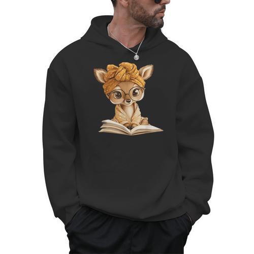 Adorable Fawn Reading Book Lover With Men Hoodie - Bookorys AU