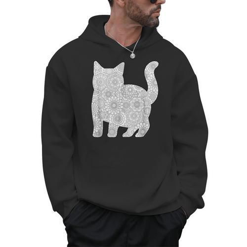 Adult Coloring Book CAT Mandala Flowers T-Shirt Men Hoodie - Bookorys AU