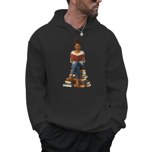 African American Woman Melanin Afro Girl Reading Book Men Hoodie - Bookorys