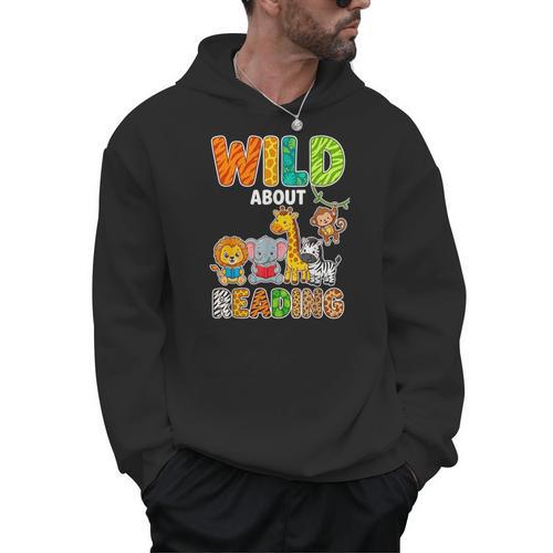 Animal Print For Boys Girls Kids Wild About Reading Books Men Hoodie - Bookorys