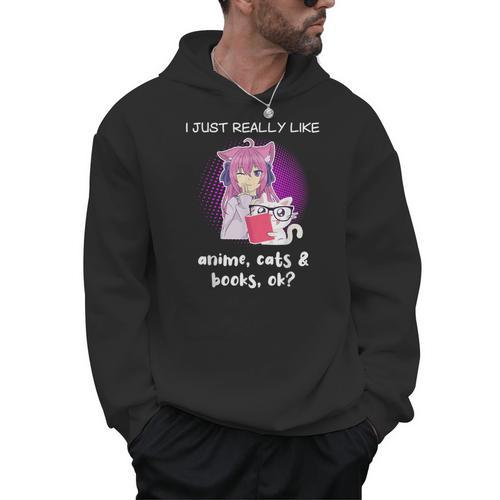 Anime Shirt Cat Lover Book Lover Reading Anime Lover Men Hoodie - Bookorys AU