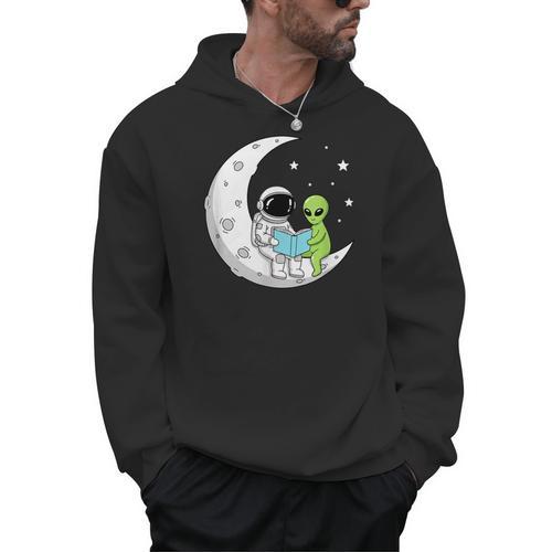 Astronaut And Alien Reading On Moon Space Book Lover Sci Fi Men Hoodie - Bookorys CA