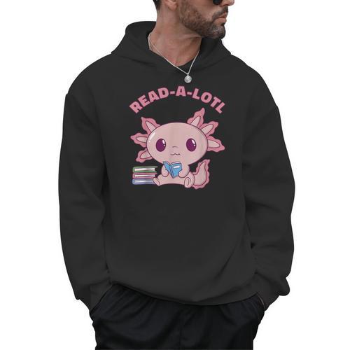 Axolotl Read A Lotl Book Lover Reading Books Cute Men Hoodie - Bookorys